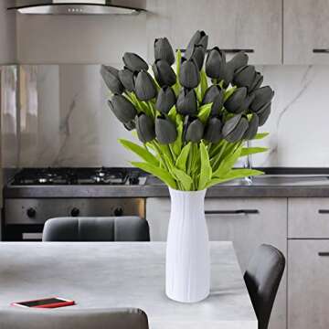 JIFTOK 30pcs Tulips Artificial Flowers Fake Flowers for Decoration, Faux Flowers Tulips Real Touch Arrangement Bouquet for Wedding Home Office Party, Faux Flowers Bulk Gift Idea for Mothers Day(Black)