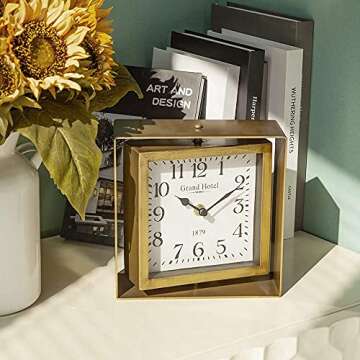 NIKKY HOME Rotating Table Clock, Non-Ticking Silent Battery Operated Decorative Mantel Desk Shelf Me...