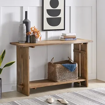 Bethel Acacia Wood Console Table with Dual Shelf Storage