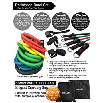 TheFitLife Exercise Resistance Bands with Handles - 5 Fitness Workout Bands Stackable up to 110/150 lbs, Training Tubes with Large Handles, Ankle Straps, Door Anchor Attachment, Carry Bag (150 LBS)