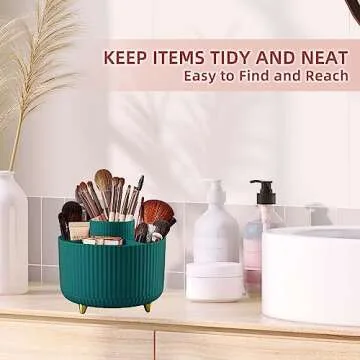 IUSEIT 360°Rotating Makeup Organizer, 5 Slot Makeup Brush Holder, Spinning Cosmetic Organizer for Vanity, Bedroom(Green)