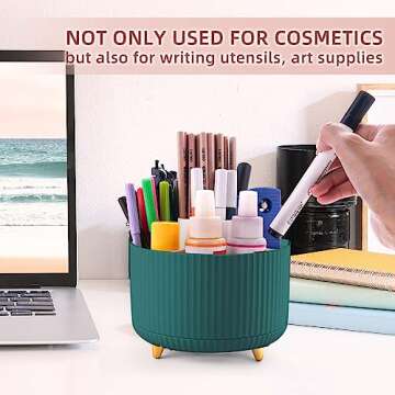 IUSEIT 360°Rotating Makeup Organizer, 5 Slot Makeup Brush Holder, Spinning Cosmetic Organizer for Vanity, Bedroom(Green)