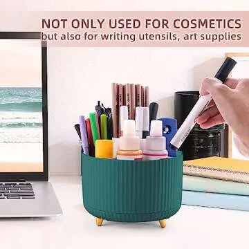 IUSEIT 360°Rotating Makeup Organizer, 5 Slot Makeup Brush Holder, Spinning Cosmetic Organizer for Vanity, Bedroom(Green)
