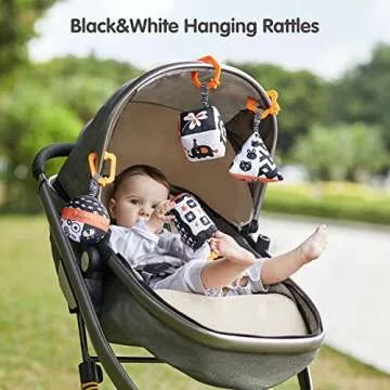 TUMAMA High Contrast Shapes Sets Baby Toys, Black and White Stroller Toy for Car Seat Baby Plush Rat...
