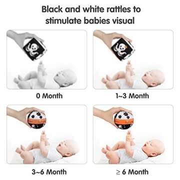 TUMAMA High Contrast Shapes Sets Baby Toys, Black and White Stroller Toy for Car Seat Baby Plush Rattles Rings Hanging Toy for 0 3 6 9 to 12 Months, Newborn,Toddlers,Infants (4 Packs)