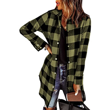 EVALESS Womens Fall Clothes Fashion 2024 Fall Clothes Fashion 2024 Color Block Plaid Shacket Jacket ...