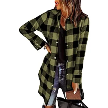 EVALESS Womens Fall Clothes Fashion 2024 Fall Clothes Fashion 2024 Color Block Plaid Shacket Jacket ...