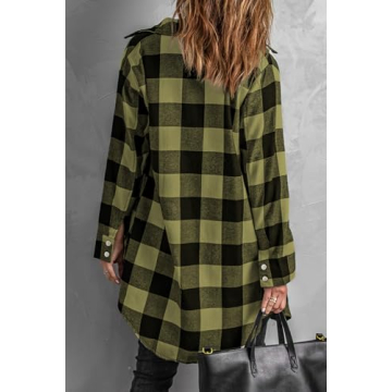 EVALESS Color Block Plaid Shacket Jacket for Women