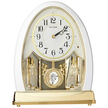 Rhythm Joyful Crystal Pearl Musical Mantel Clock