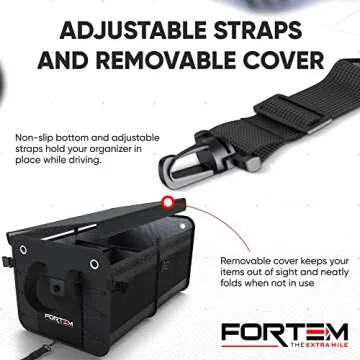 FORTEM SUV Trunk Organizer, Car Organizer, Collapsible Multi-Compartment Storage Bag for Car Accessories for Women Men, Non Slip Bottom, Adjustable Straps, Soft Cover 65L (Large, Black)