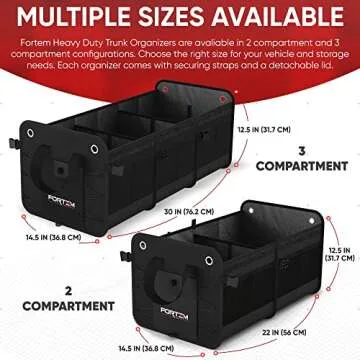 FORTEM SUV Trunk Organizer, Car Organizer, Collapsible Multi-Compartment Storage Bag for Car Accessories for Women Men, Non Slip Bottom, Adjustable Straps, Soft Cover 65L (Large, Black)