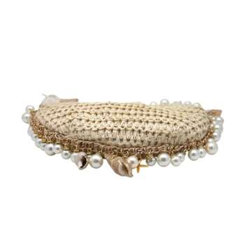 DEBIMY Women Pearl Straw Clutch Purse Woven Summer Beach Evening Bag Wedding Party Straw Shoulder Handbag Beige