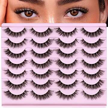Newcally Lashes Mink False Eyelashes Natural Look Wispy Clear lash Band Fake Eyelashes Fluffy 3D Curly Strip Volume Cat Eye Lashes Pack 14 Pairs