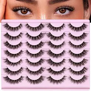 Newcally Lashes Mink False Eyelashes Natural Look Wispy Clear lash Band Fake Eyelashes Fluffy 3D Curly Strip Volume Cat Eye Lashes Pack 14 Pairs