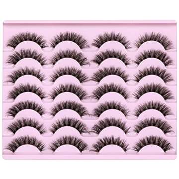 Newcally Lashes Mink False Eyelashes Natural Look Wispy Clear lash Band Fake Eyelashes Fluffy 3D Curly Strip Volume Cat Eye Lashes Pack 14 Pairs