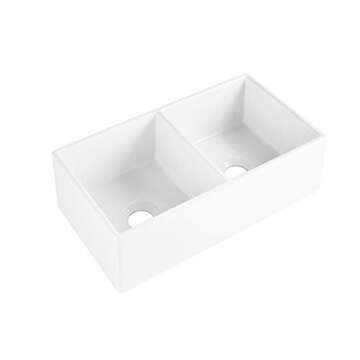 Sinkology SK496-33FC-AMZ Brooks II 33 in. 50/50 Double Bowl Farmhouse Fireclay Kitchen Sink, Crisp White