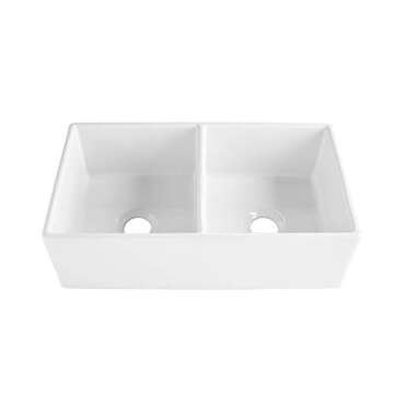 Sinkology SK496-33FC-AMZ Brooks II 33 in. 50/50 Double Bowl Farmhouse Fireclay Kitchen Sink, Crisp White