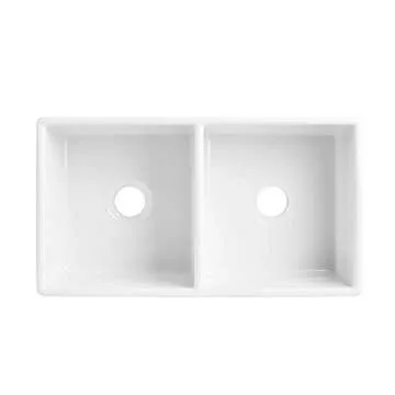 Sinkology SK496-33FC-AMZ Brooks II 33 in. 50/50 Double Bowl Farmhouse Fireclay Kitchen Sink, Crisp White