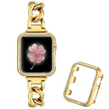 Stunning Gold Chain Link Apple Watch Band with Bling Case - Adjustable