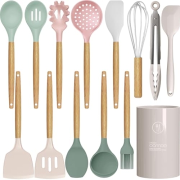Silicone Cooking Utensils Set - 446°F Heat Resistant Silicone Kitchen Utensils for Cooking,Kitchen ...