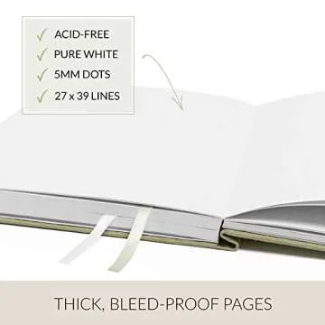 Manor of Sage Bullet Dotted Journal - A5 Dot Grid Notebook with Premium Extra Thick 160GSM Paper (Bleed-proof), Inner Pocket, 2 Bookmarks, Elastic Closure - Linen Hardcover in Sage Green