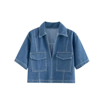 Cicy Bell Women's V Neck Denim Crop Top for Summer Style