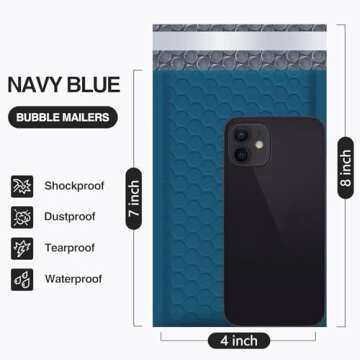 UCGOU Bubble Mailers 4x8 Inch Navy Blue 50 Pack Poly Padded Envelopes Small Business Mailing Package...