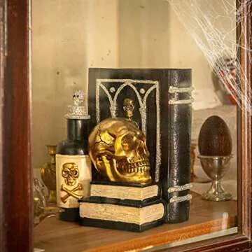 Ovewios Halloween Skull Decor - Gothic Skeleton Head and Book Resin Statue Collectible Figurines for Halloween Holiday Party Room Fall Home Ornaments