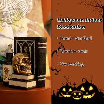 Ovewios Halloween Skull Decor - Gothic Skeleton Head and Book Resin Statue Collectible Figurines for Halloween Holiday Party Room Fall Home Ornaments