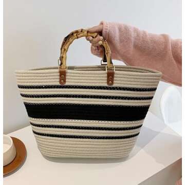 Large Straw Bag Beach Bag Tote Bag Shoulder Bag with Inner Bag Handbag Satchel Crossbody Bag Purses 2023