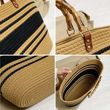 Large Straw Bag Beach Bag Tote Bag Shoulder Bag with Inner Bag Handbag Satchel Crossbody Bag Purses 2023