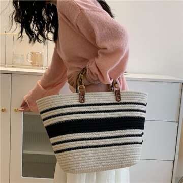 Large Straw Bag Beach Bag Tote Bag Shoulder Bag with Inner Bag Handbag Satchel Crossbody Bag Purses 2023