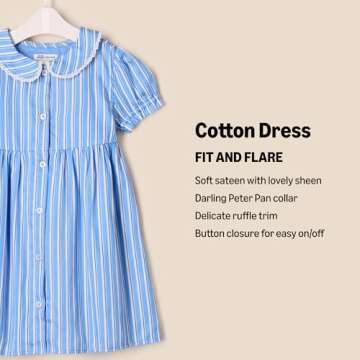 Amazon Essentials x Sofia Grainge Baby Girls' Cotton Sateen Dress with Collar, Blue White Stripe, 3-6 Months