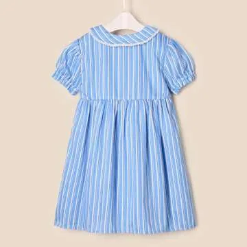 Amazon Essentials x Sofia Grainge Baby Girls' Cotton Sateen Dress with Collar, Blue White Stripe, 3-6 Months