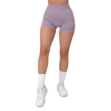 SUUKSESS Women Seamless Booty Shorts Scrunch Butt Lifting High Waisted Workout Shorts (3" Purple, S)
