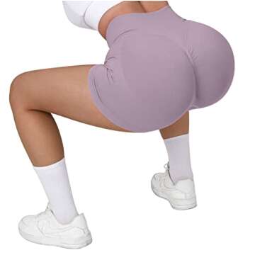SUUKSESS Women Seamless Booty Shorts Scrunch Butt Lifting High Waisted Workout Shorts (3" Purple, S)