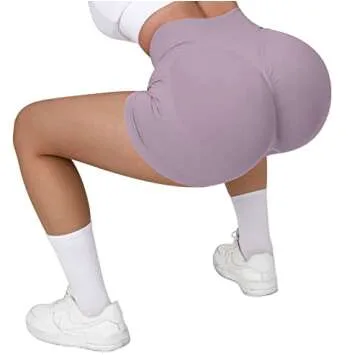 SUUKSESS Women Seamless Booty Shorts Scrunch Butt Lifting High Waisted Workout Shorts (3" Purple, S)