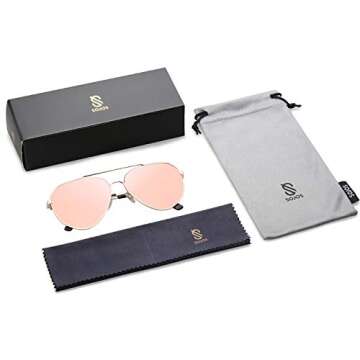 SOJOS Oversized Classic Sunglasses Mirrored Flat Lens for Men Women UV400 SJ1083 with Gold Frame/Pink Mirrored Lens