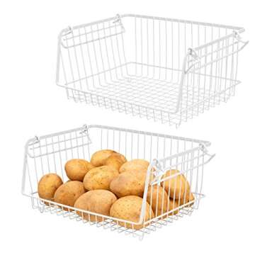 Homics Stackable Wire Baskets Pantry Organization and Storage, Large Capacity Kitchen Produce Basket Bins for Fruits, Vegetables, Potatoe, Cans, Onion and Snacks - Set of 2