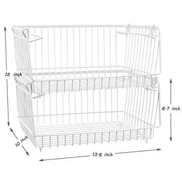 Homics Stackable Wire Baskets Pantry Organization and Storage, Large Capacity Kitchen Produce Basket Bins for Fruits, Vegetables, Potatoe, Cans, Onion and Snacks - Set of 2