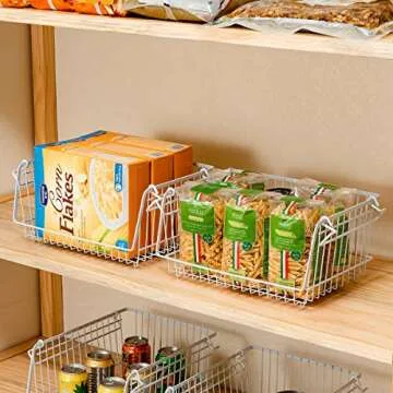 Homics Stackable Wire Baskets Pantry Organization and Storage, Large Capacity Kitchen Produce Basket Bins for Fruits, Vegetables, Potatoe, Cans, Onion and Snacks - Set of 2