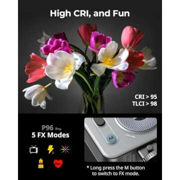 SMALLRIG Vibe P96 Pro Led Video Light, Portable Camera Light for Photography, Cold Shoe Light, CRI95+, 2500-6500K, 5 Effects, Fill Light Accessories for Content Creator, Streaming Black