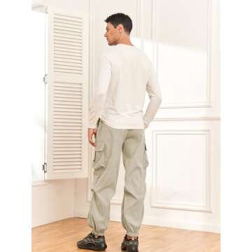 ZAFUL Flat Pocket Parachute Pants for Men Causal Baggy Cargo Pants Unisex Street Y2K Pants Drawstring Trousers Apricot M