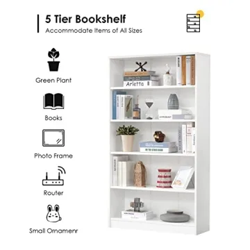Stylish Farini 5 Tier White Bookshelf for Compact Spaces