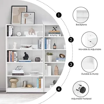 Stylish Farini 5 Tier White Bookshelf for Compact Spaces