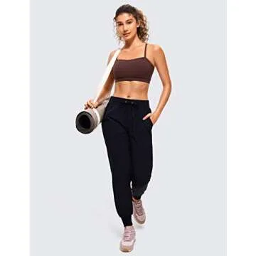 CRZ YOGA Butterluxe Womens Adjustable Spaghetti Thin Strap Sports Bra - Padded Wireless Square Neck Workout Yoga Clothes Taupe Medium