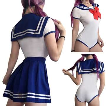 Littleforbig Adult Baby Onesie Diaper Lover (ABDL) Snap Crotch Romper Onesie Pajamas-Cosplay Magical Onesie Skirt Set, XXXX-Large, Sailorblue Set