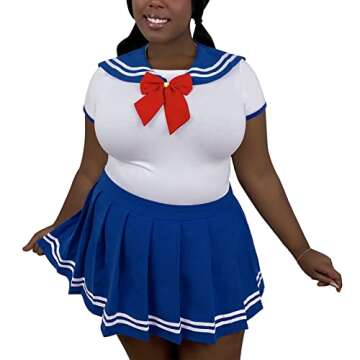 Littleforbig Adult Baby Onesie Diaper Lover (ABDL) Snap Crotch Romper Onesie Pajamas-Cosplay Magical Onesie Skirt Set, XXXX-Large, Sailorblue Set