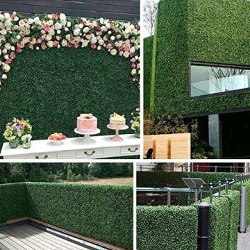 Realistic & Thick Artificial Hedge Boxwood Fence Privacy Screen Panels 20"x20", UV Protection Fresh Faux Foliage Backdrop Wall Christmas Decor for Indoor Outdoor, 6 Pack
