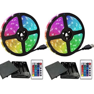 Battery Powered Led Strip Lights 20ft, Battery Operated Color Changing RGB Led Light Strip with 2 Bu...